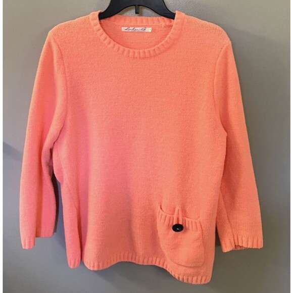 LuLu B Orangy Pink Chenille Womens Soft Comfy Casual Sweater Size Medium - Picture 1 of 6